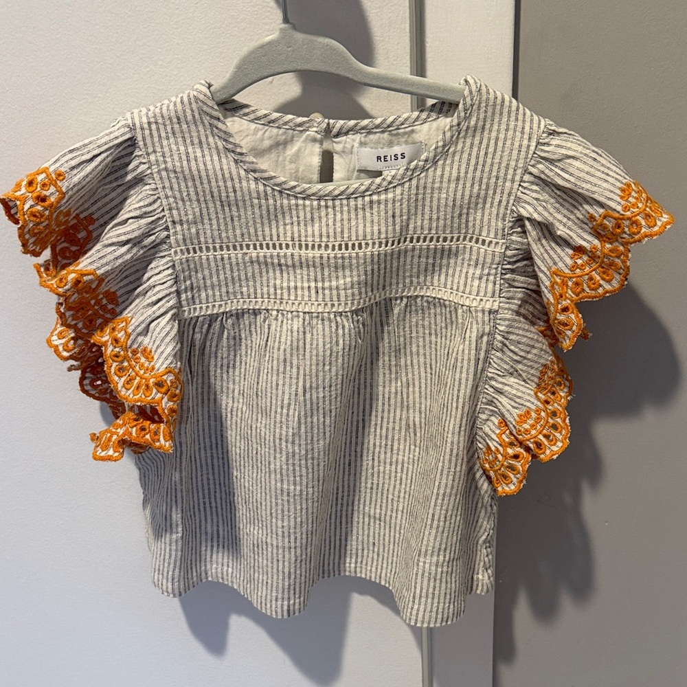 Reiss Kids Striped Blouse with Orange Trim